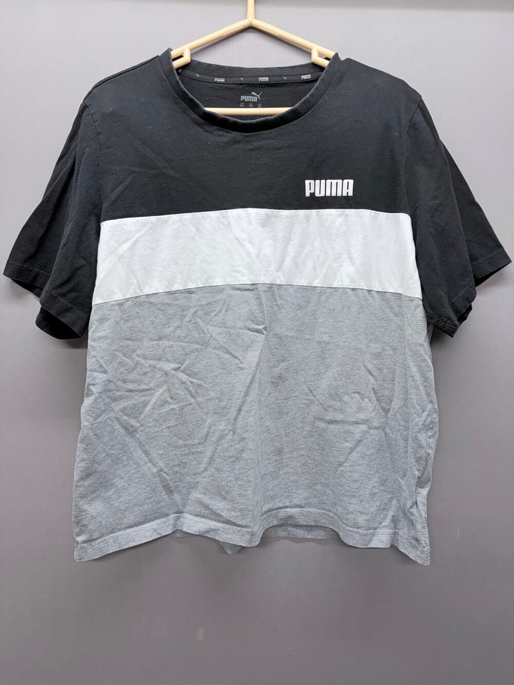Puma Men XXL Colorblock T-Shirt Crew Neck Short Sleeve Black White Gray